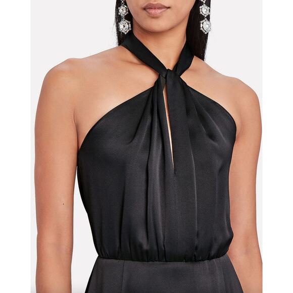 Intermix Women's Claire Crepe Satin Maxi Gown Size 8 Black Halter Formal Luxury - Picture 2 of 11